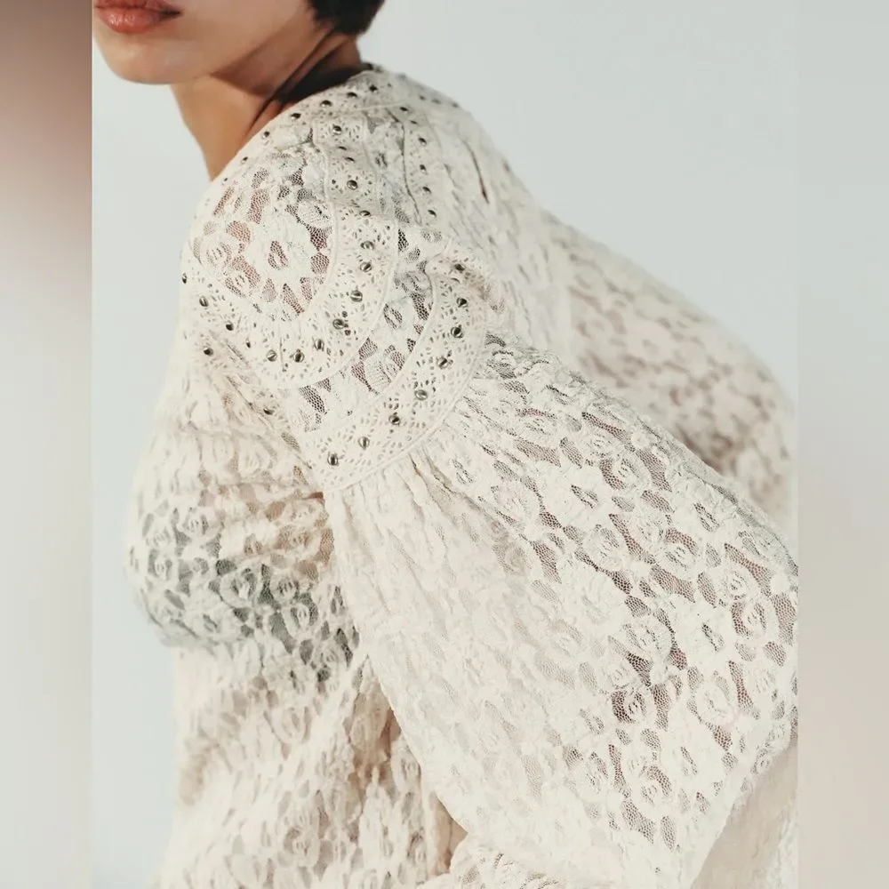 ZARA BOHO STUDDED LACE TOP